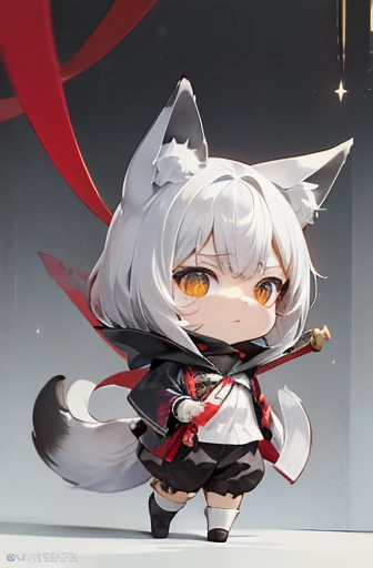 (((Animals, Apparition, Chibi))), Sad face, Animals, fox head, wolf carcass, owl back wing, tail snake, four legs