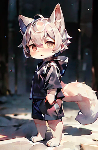 (((Animals, Apparition, Chibi))), Sad face, Animals, fox head, wolf carcass, owl back wing, tail snake, four legs