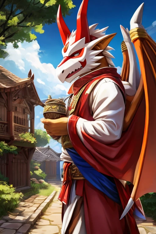 I put on a Tengu mask.、dragon、Returning from the festival