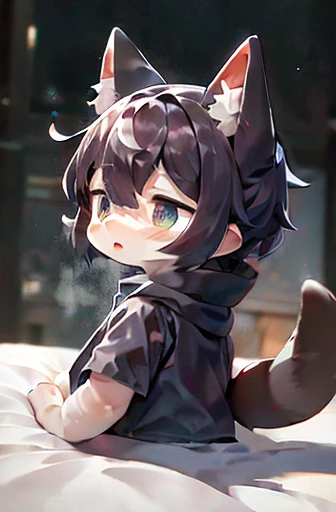 (((Animals, Apparition, Chibi))), Sad face, Animals, fox head, wolf carcass, owl back wing, tail snake, four legs