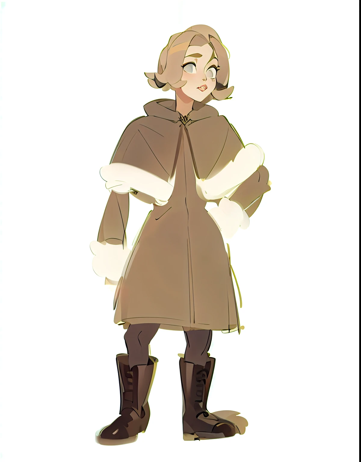 young woman, light brown fur coat, Kopuchon, light brown hair