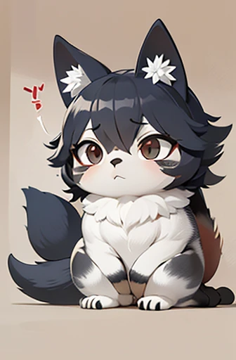 (((Animals, Apparition, Chibi))), Sad face, Animals, fox head, wolf carcass, owl back wing, tail snake, four legs