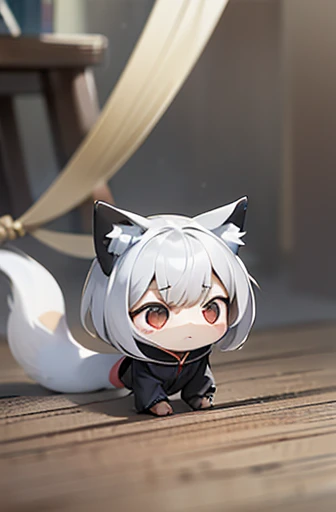 (((Animals, Apparition, Chibi))), Sad face, Animals, fox head, wolf carcass, owl back wing, tail snake, four legs