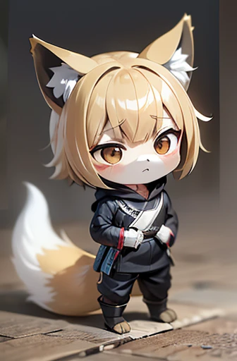(((Animals, Apparition, Chibi))), Sad face, Animals, fox head, wolf carcass, owl back wing, tail snake, four legs