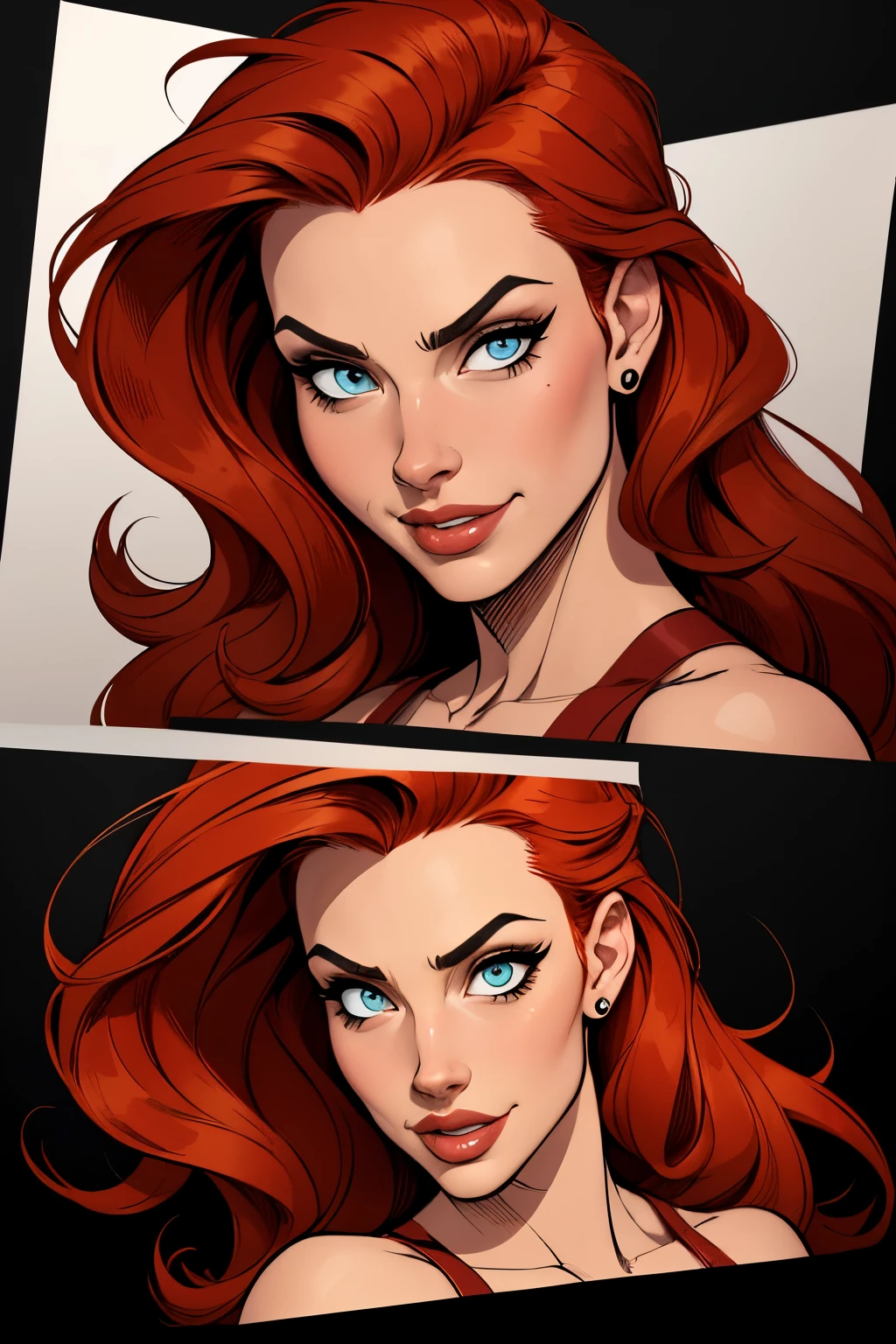 AnastasiaXLP, long hair, red hair, blue eyes, thick lips, lost princess, lipstick, eyeshadow, beautiful, detailed face, photorealistic, colored skin, detailed face, detailed eyes, ultra-detailed, multiple views, multiple heads, head turnaround, upper body, bust turnaround, facing the right, facing the left, seen from the front, front view, 3/4 front view, side view, profile view, side profile view, 3/4 side view, back view, high detail, high quality, uhd, 8k, Score_9, score_8_up
