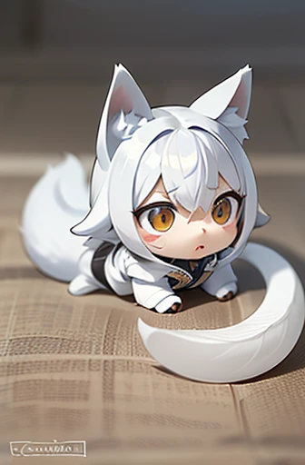 (((Animals,white monster, Chibi))), Sad face, Animals, fox head, wolf carcass, owl back wing, tail snake, four legs