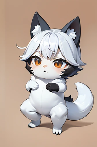 (((Animals,white monster, Chibi))), Sad face, Animals, fox head, wolf carcass, owl back wing, tail snake, four legs