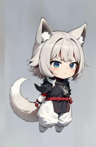 (((Animals,white monster, Chibi))), Sad face, Animals, fox head, wolf carcass, owl back wing, tail snake, four legs