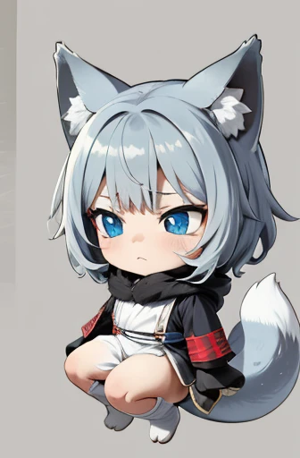 (((Animals,white monster, Chibi))), Sad face, Animals, fox head, wolf carcass, owl back wing, tail snake, four legs