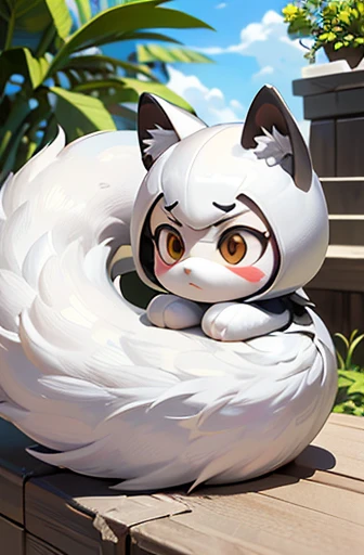 (((Animals,white monster, anime, Chibi))), (Sad face, Animals, fox head, wolf carcass, owl back wing, tail snake, four legs)