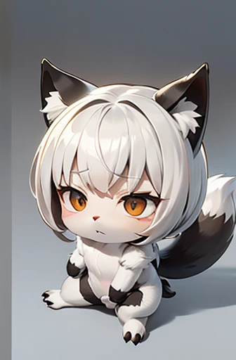 (((Animals,white monster, Chibi))), Sad face, Animals, fox head, wolf carcass, owl back wing, tail snake, four legs