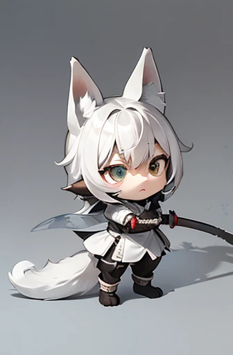 (((Animals,white monster, Chibi))), Sad face, Animals, fox head, wolf carcass, owl back wing, tail snake, four legs