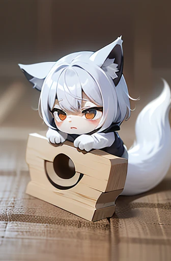 (((Animals,white monster, Chibi))), Sad face, Animals, fox head, wolf carcass, owl back wing, tail snake, four legs