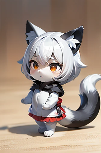 (((Animals,white monster, Chibi))), Sad face, Animals, fox head, wolf carcass, owl back wing, tail snake, four legs