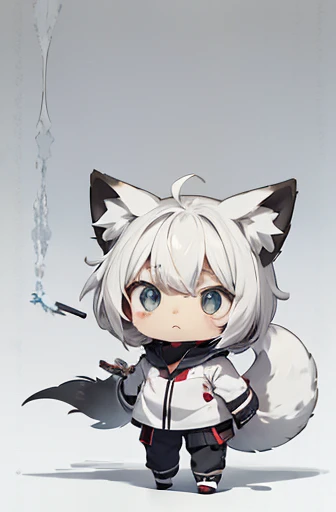 (((Animals,white monster, anime, Chibi))), Sad face, Animals, fox head, wolf carcass, owl back wing, tail snake, four legs
