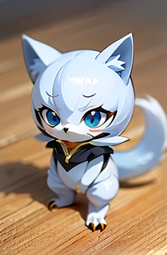 (((Animals,white monster, anime, Chibi))), Sad face, Animals, fox head, wolf carcass, owl back wing, tail snake, four legs