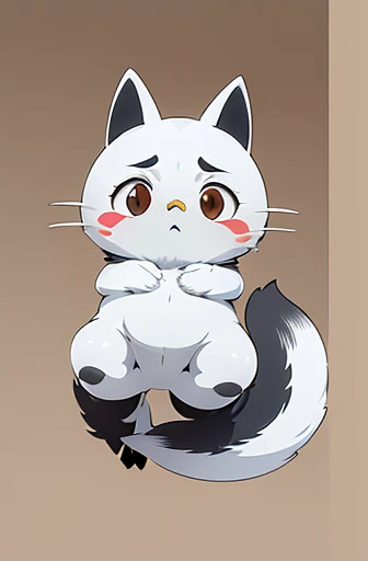 (((Animals,white monster, anime, Chibi))), (Sad face, Animals, fox head, wolf carcass, owl back wing, tail snake, four legs)