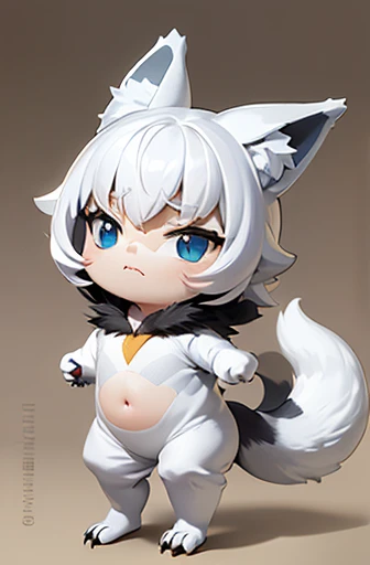 (((Animals,white monster, anime, Chibi))), (Sad face, Animals, fox head, wolf carcass, owl back wing, tail snake, four legs)
