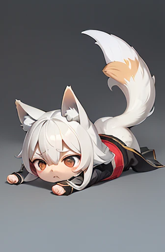 (((Animals,white monster, anime, Chibi))), (Sad face, Animals, fox head, wolf carcass, owl back wing, tail snake, four legs)