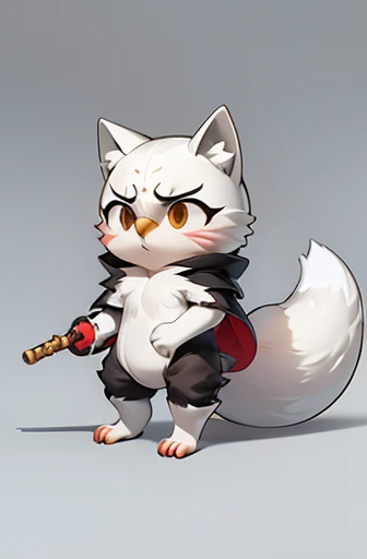 (((Animals,white monster, anime, Chibi))), (Sad face, Animals, fox head, wolf carcass, owl back wing, tail snake, four legs)