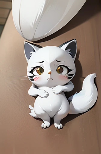 (((Animals,white monster, anime, Chibi))), (Sad face, Animals, fox head, wolf carcass, owl back wing, tail snake, four legs)