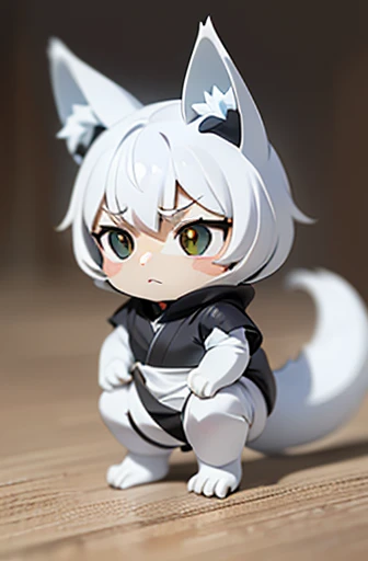 (((Animals,white monster, anime, Chibi))), (Sad face, Animals, fox head, wolf carcass, owl back wing, tail snake, four legs)
