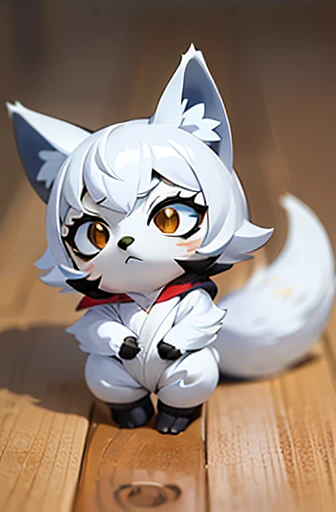 (((Animals,white monster, anime, Chibi))), (Sad face, Animals, fox head, wolf carcass, owl back wing, tail snake, four legs)