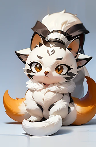 (((Animals,white monster, anime, Chibi))), (Sad face, Animals, fox head, wolf carcass, owl back wing, tail snake, four legs)
