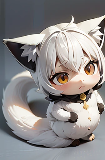 (((Animals,white monster, anime, Chibi))), (Sad face, Animals, fox head, wolf carcass, owl back wing, tail snake, four legs)