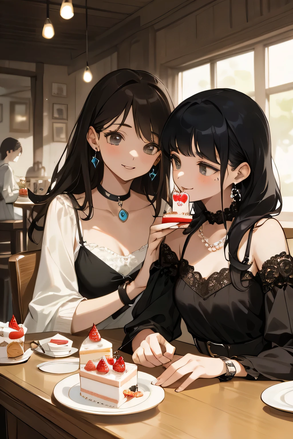 (3heads:1.5), Rin tohsaka, holding a coffee cup, starbuck background, cafe, close up, potrait, detailed face, pov