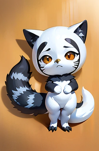 (((Animals,white monster, An illustration, Chibi))), (Sad face, Animals, fox head, wolf carcass, owl back wing, tail snake, four legs)