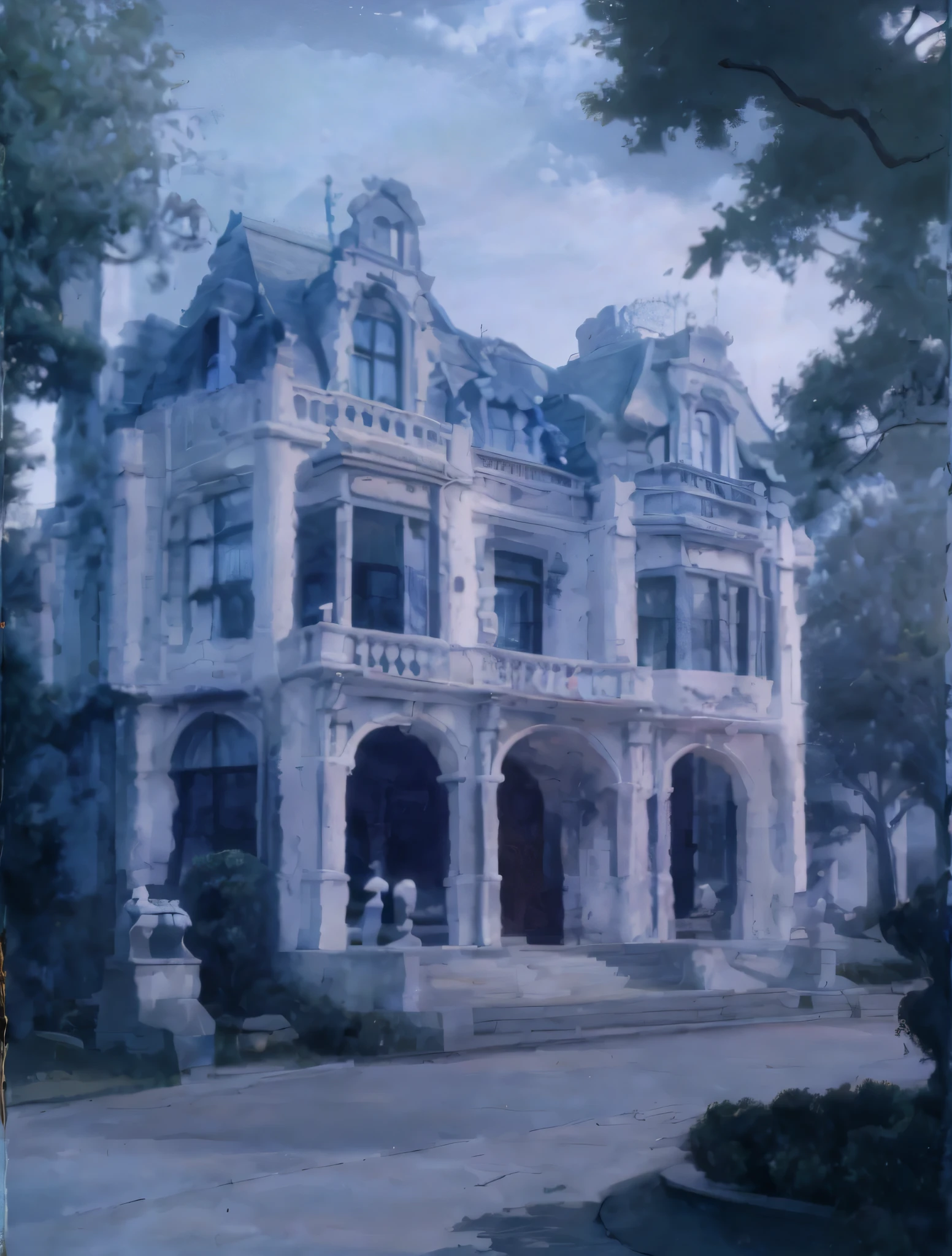 estate, ,white house, masterpiece, Beautiful, summer, Cold, 