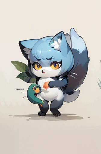 (((Animals,white monster, An illustration, Chibi))), (Sad face, Animals, fox head, wolf carcass, owl back wing, tail snake, four legs)