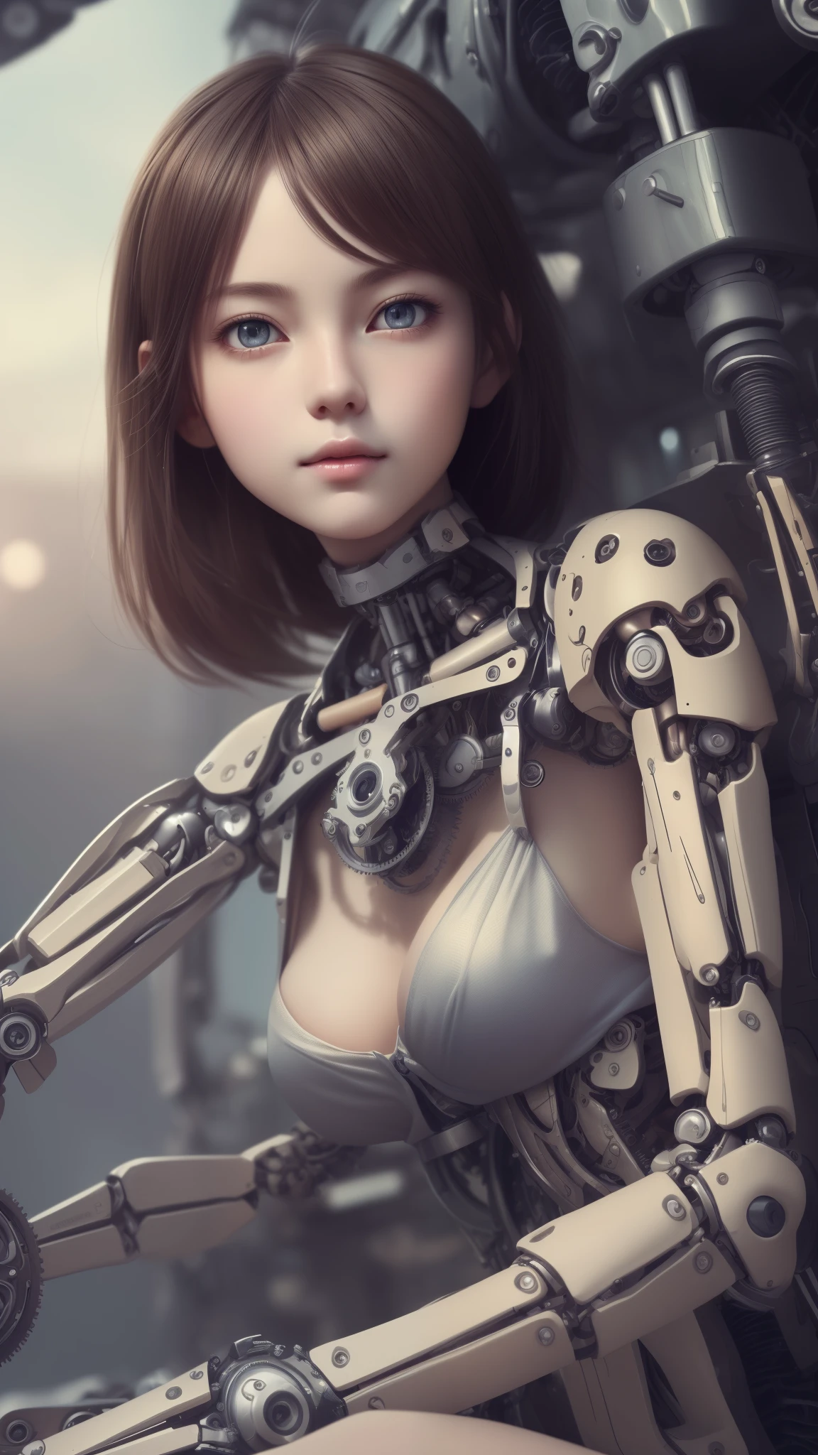 (((masterpiece))), (((best quality))), ((ultra-detailed)), (highly detailed CG illustration), ((an extremely delicate and beautiful)),(cute delicate face),cinematic light,((1mechanical girl)),solo,full body,(machine made joints:1.4),((machanical limbs))