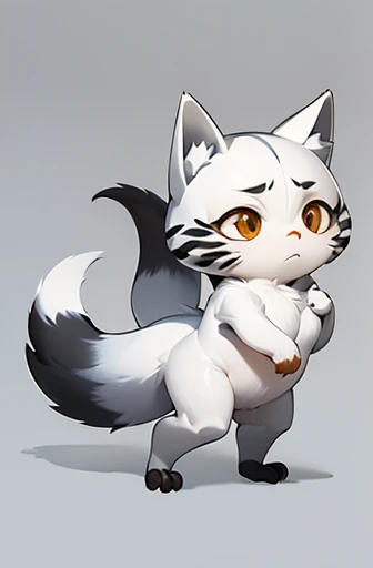 (((Animals,white monster, An illustration, Chibi))), (Sad face, Animals, fox head, wolf carcass, owl back wing, tail snake, four legs)