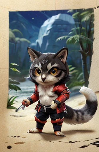 (((Animals,white monster, An illustration, Chibi))), (Sad face, Animals, fox head, wolf carcass, owl back wing, tail snake, four legs)