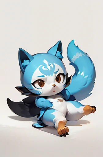 (((Animals,white monster, An illustration, Chibi))), (Sad face, Animals, fox head, wolf carcass, owl back wing, tail snake, four legs)