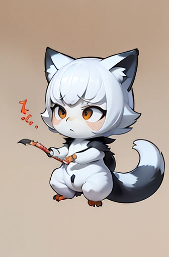 (((Animals,white monster, An illustration, Chibi))), (Sad face, Animals, fox head, wolf carcass, owl back wing, tail snake, four legs)