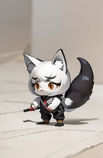 (((Animals,white monster, An illustration, Chibi))), (Sad face, Animals, fox head, wolf carcass, owl back wing, tail snake, four legs), 