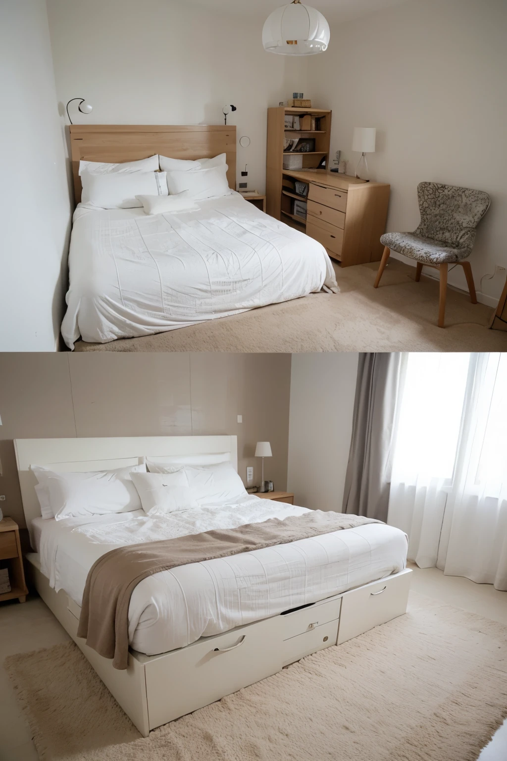 ((best quality)), ((lifestyle)), (detailed), perfect interior designer room, retro theme bed design, with storage, white background area