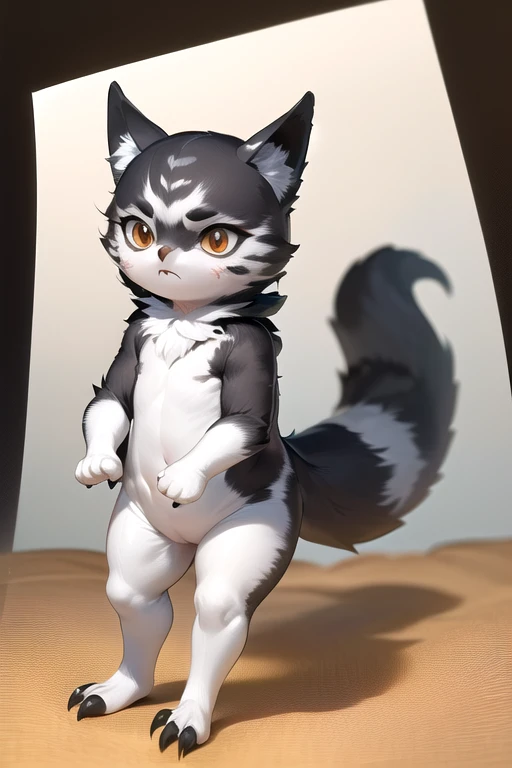 (((Animals,white monster, An illustration, Chibi))), (Sad face, Animals, fox head, wolf carcass, owl back wing, tail snake, four legs),
