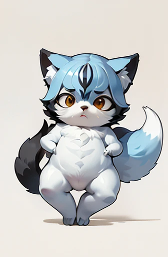 (((Animals,white monster, An illustration, Chibi))), (Sad face, Animals, fox head, wolf carcass, owl back wing, tail snake, four legs)