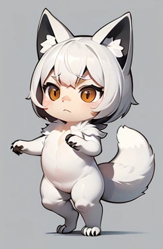 (((Animals,white monster, An illustration, Chibi))), (Sad face, Animals, fox head, wolf carcass, owl back wing, tail snake, four legs)