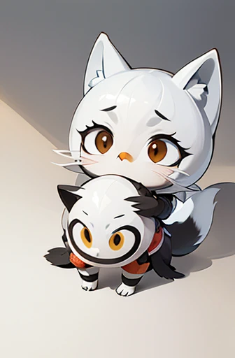 (((Animals,white monster, An illustration, Chibi))), (Sad face, Animals, fox head, wolf carcass, owl back wing, tail snake, four legs)
