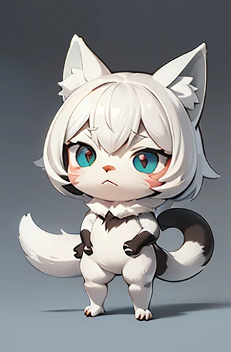 (((Animals,white monster, An illustration, Chibi))), (Sad face, Animals, fox head, wolf carcass, owl back wing, tail snake, four legs)