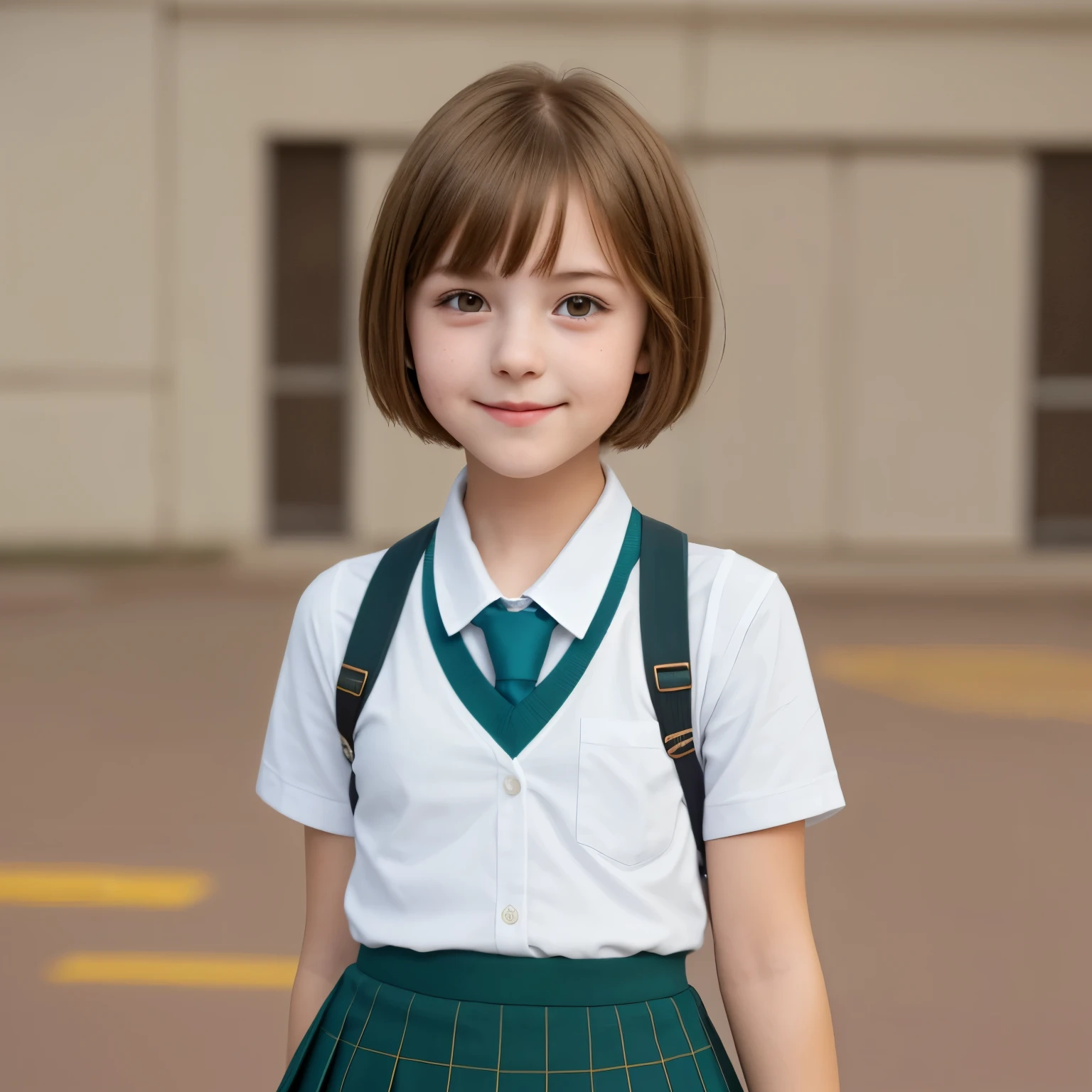 Cute, young girl, school girl, short hair