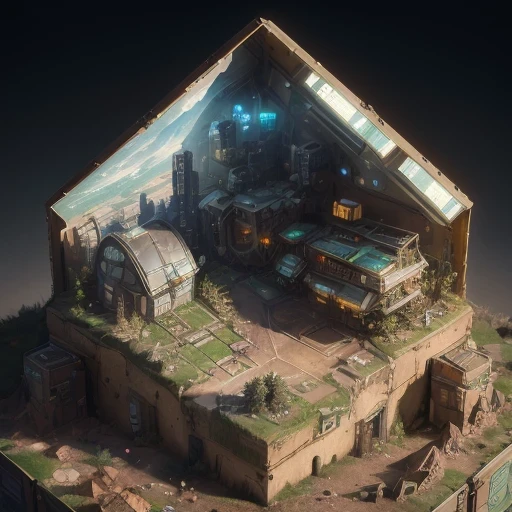 6598年Mars realistic model, (Bifurcation, original photo, best quality, masterpiece:1.4),Steampunk Cyberpunk 6820 City,(CyberpunkMars light:1.3), Mars (related to land),(in a small nature box:1.3),Isometric, small nature, landscape on foundation,landscape,