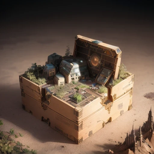 6598年Mars realistic model, (Bifurcation, original photo, best quality, masterpiece:1.4),Steampunk Cyberpunk 6820 City,(CyberpunkMars light:1.3), Mars (related to land),(in a small nature box:1.3),Isometric, small nature, landscape on foundation,landscape,