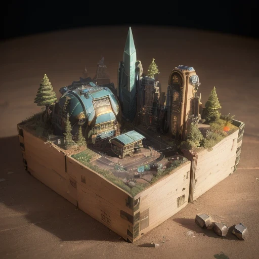 6598年Mars realistic model, (Bifurcation, original photo, best quality, masterpiece:1.4),Steampunk Cyberpunk 6820 City,(CyberpunkMars light:1.3), Mars (related to land),(in a small nature box:1.3),Isometric, small nature, landscape on foundation,landscape,