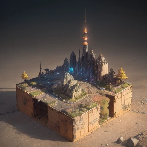 6598年Mars realistic model, (Bifurcation, original photo, best quality, masterpiece:1.4),Steampunk Cyberpunk 6820 City,(CyberpunkMars light:1.3), Mars (related to land),(in a small nature box:1.3),Isometric, small nature, landscape on foundation,landscape,